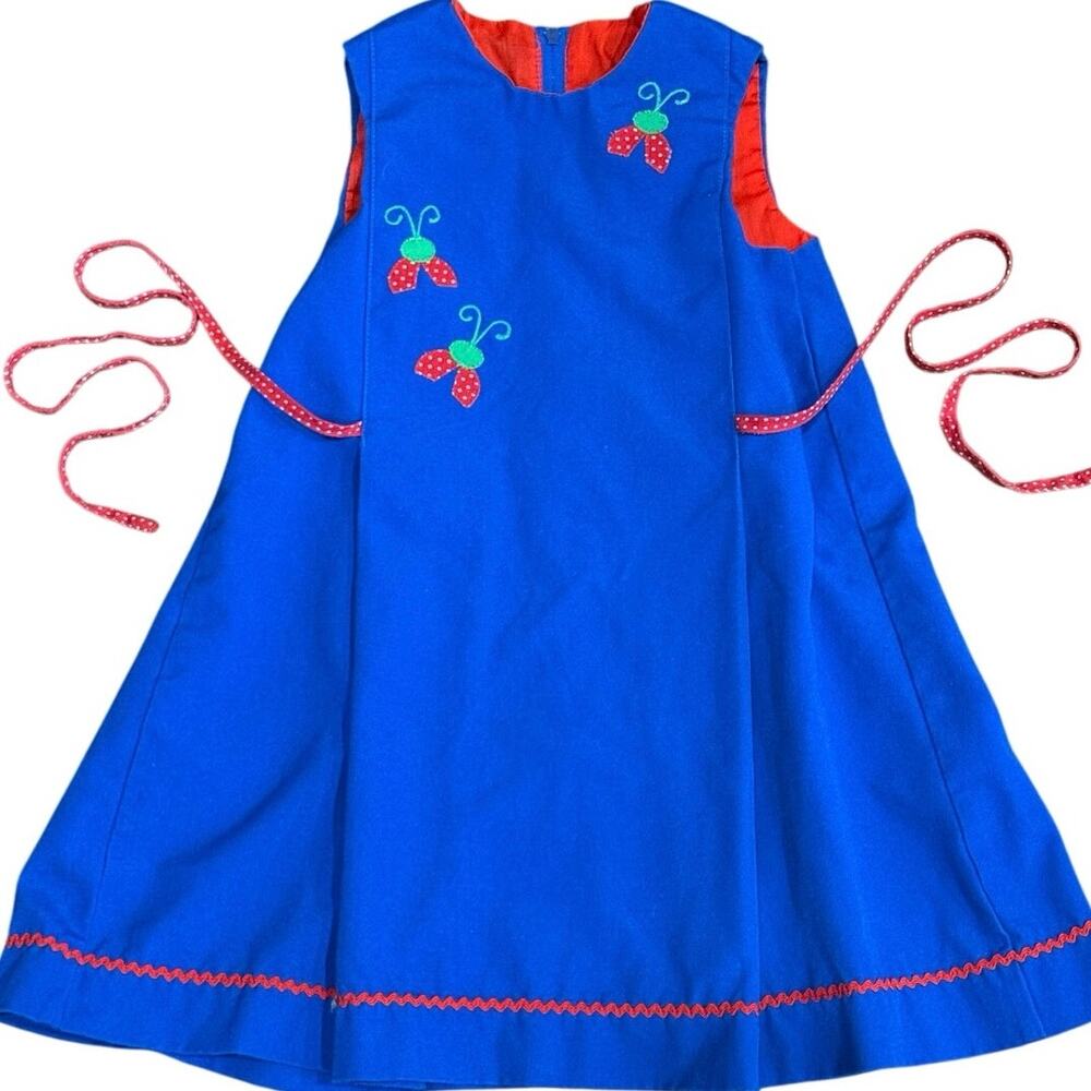 Vintage Chocolate Soup Rare Blue & Red Strawberry Dress 4T Retro 70s Style VGUC